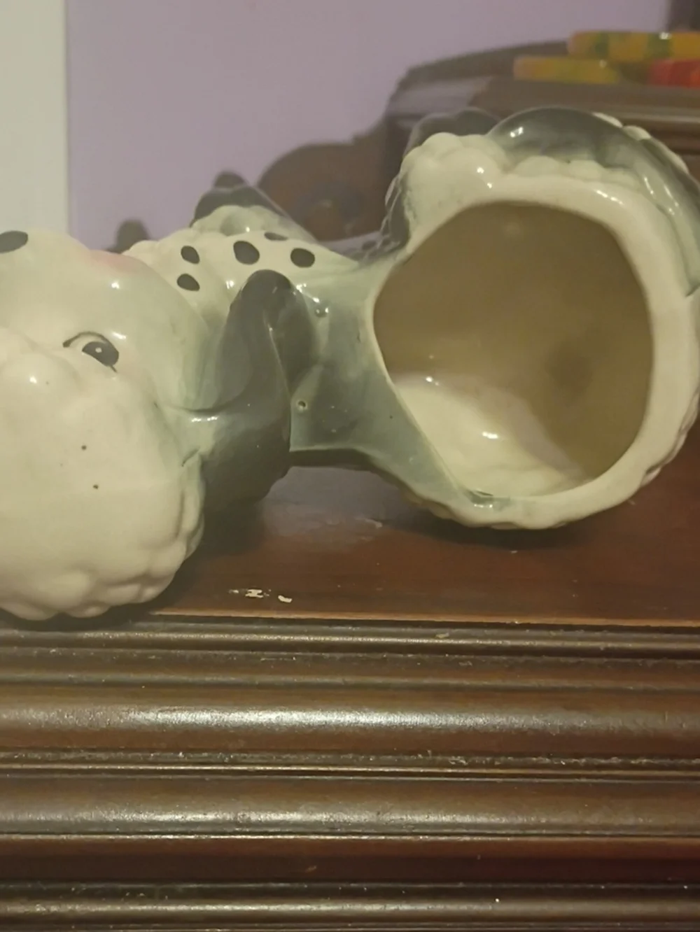 Vintage Ceramic Poodle Planter in Cream and Gray - Unbranded
